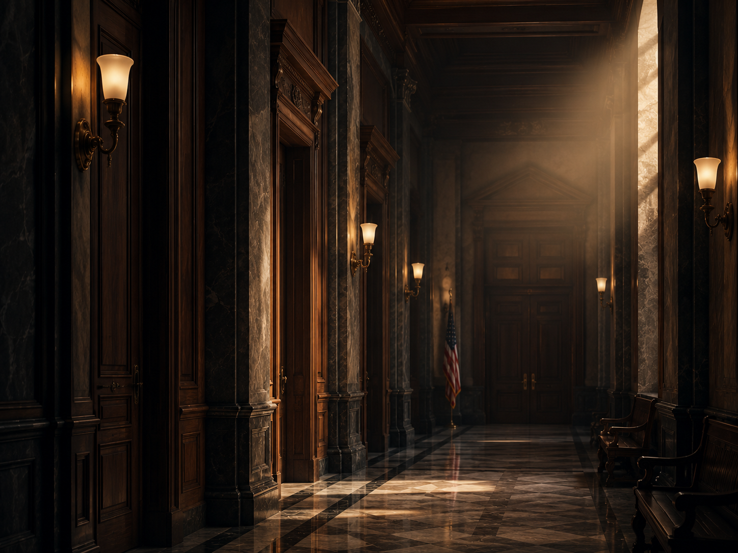 Warm neoclassical courthouse corridor representing Minnesota criminal defense practice areas