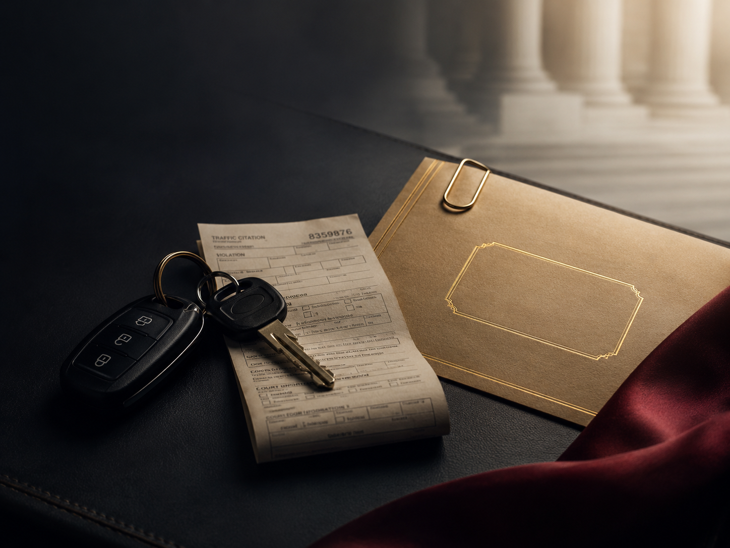 Graphite and gold legal still-life image for Minnesota DWI and traffic articles: Minnesota Doubled the DWI Look-Back to 20 Years. Here Is What That Actually Changes.
