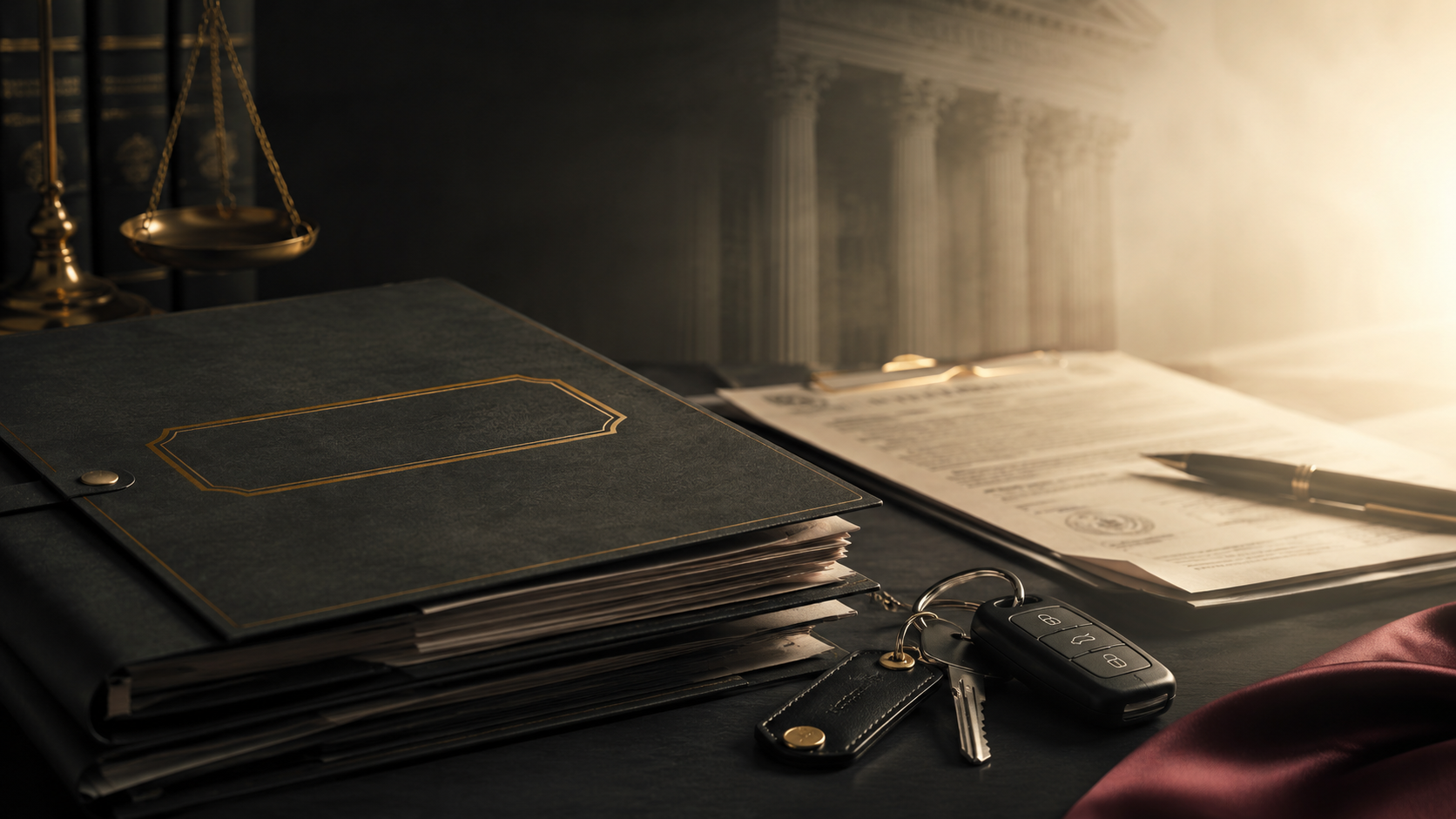 Graphite and gold legal still-life image for Minnesota DWI and traffic articles: DWI Criminal Case vs. Implied Consent Case in Minnesota