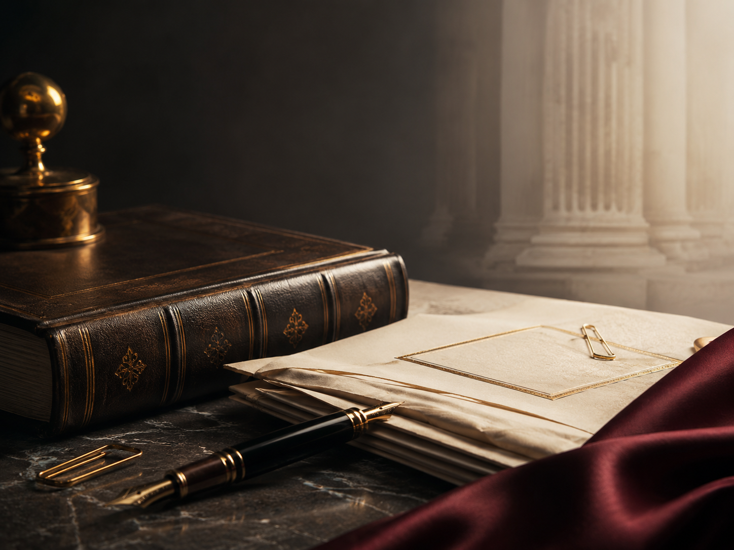 Graphite and gold legal still-life image for Minnesota criminal defense articles: Stay of Adjudication vs. Stay of Imposition