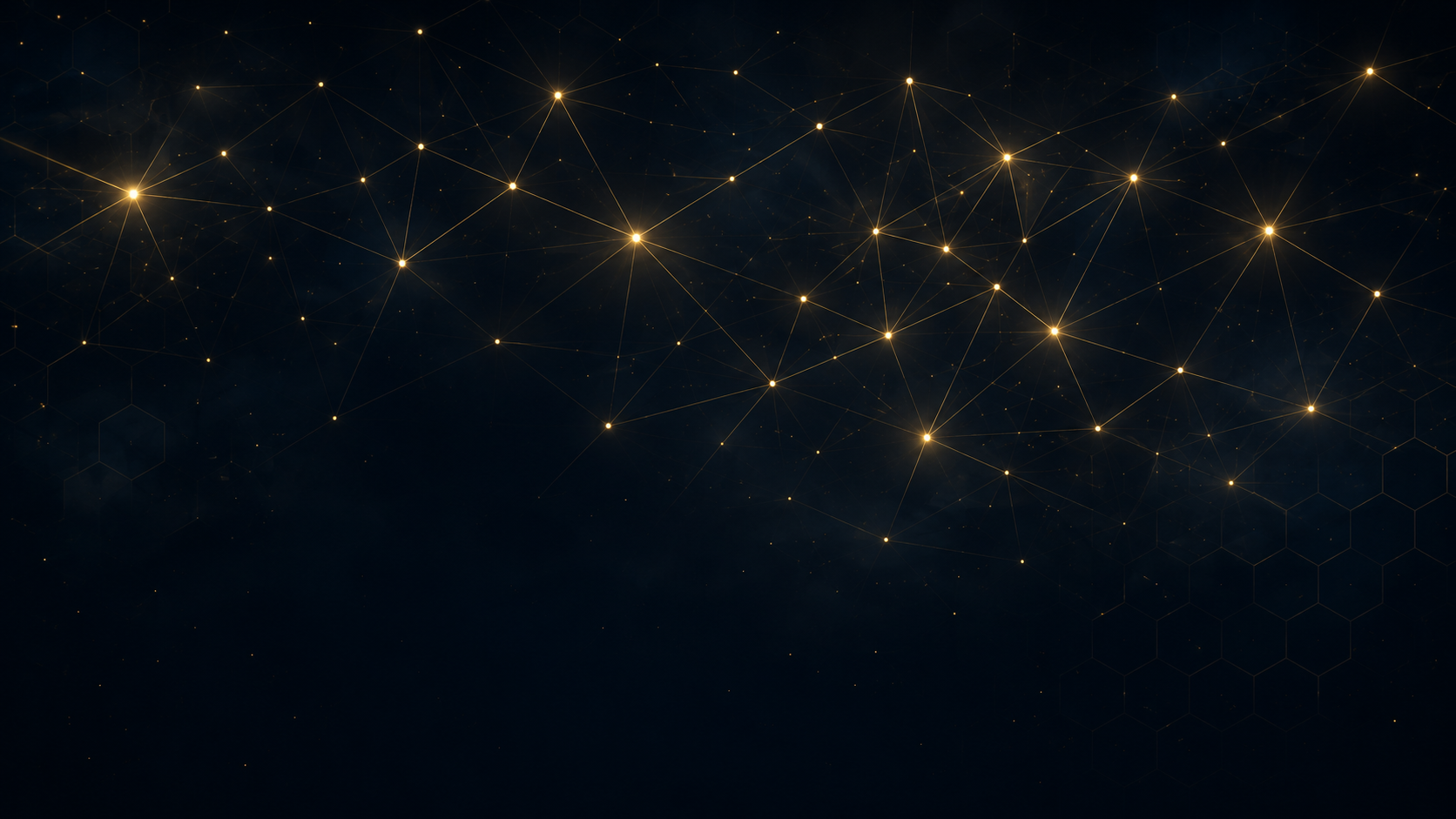 Abstract gold network of connected nodes representing attorney-led modern defense